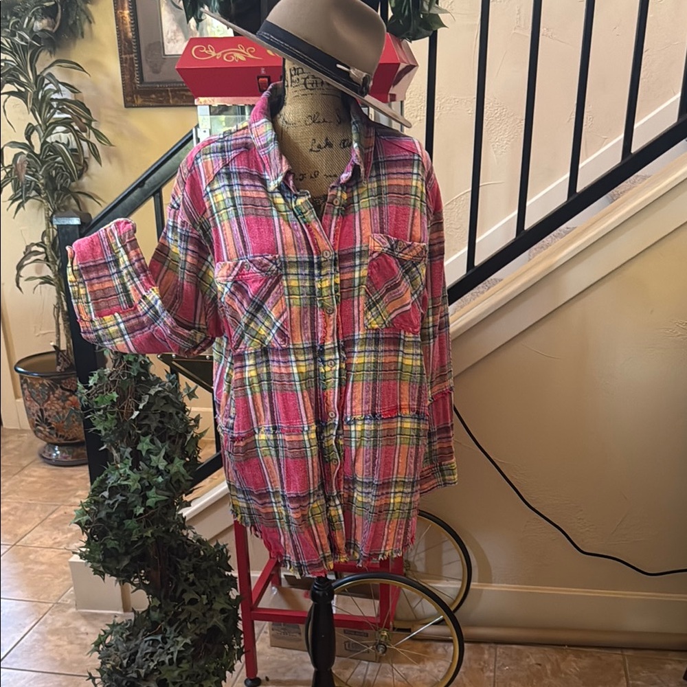 Oli & Hali Pink and Yellow Oversized Button Down Shirt